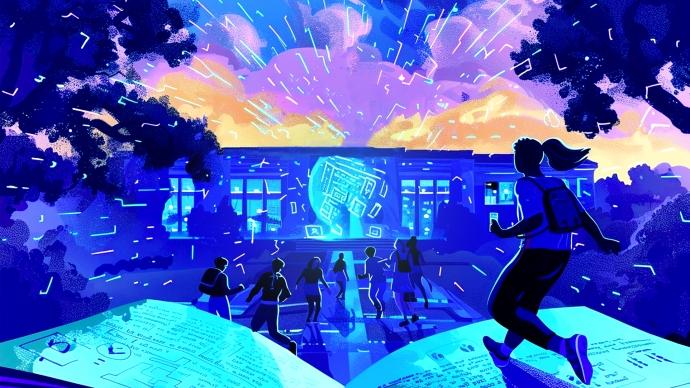 AI themed webheader illustration of college campus